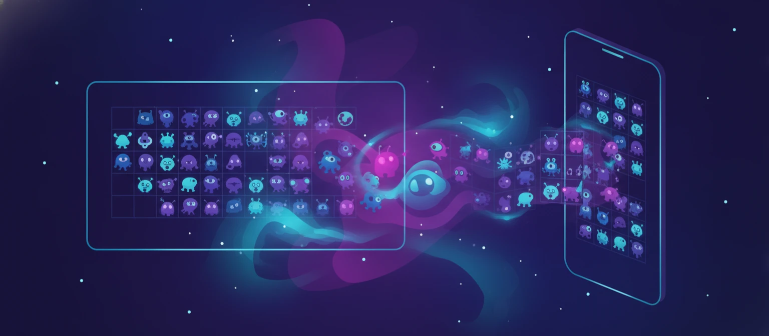 Concept of the same space-themed slot reflowing from desktop to a mobile portrait screen