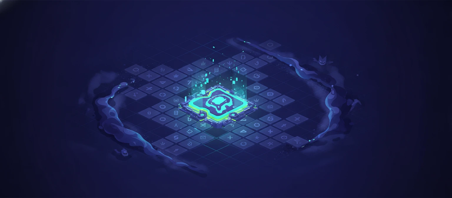A single illuminated grid tile standing out among dim, unconfirmed placeholders
